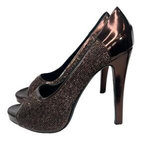 Vintage Givenchy Peep Toe Pumps Brown Beaded Patent Leather Size 39 1/2